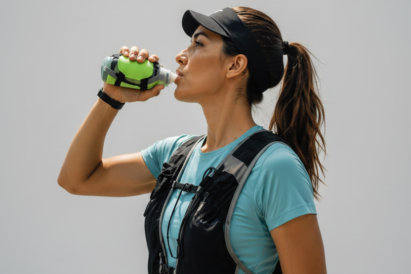 Botella de agua deportiva de silicona para correr, manos libres, plegable, a prueba de fugas
