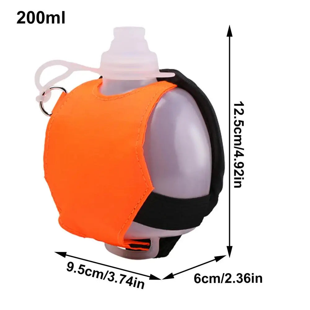 Botella de agua deportiva de silicona para correr, manos libres, plegable, a prueba de fugas