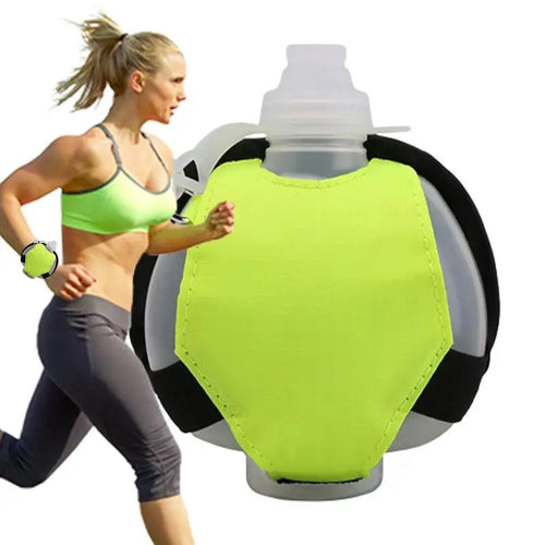 Botella de agua deportiva de silicona para correr, manos libres, plegable, a prueba de fugas