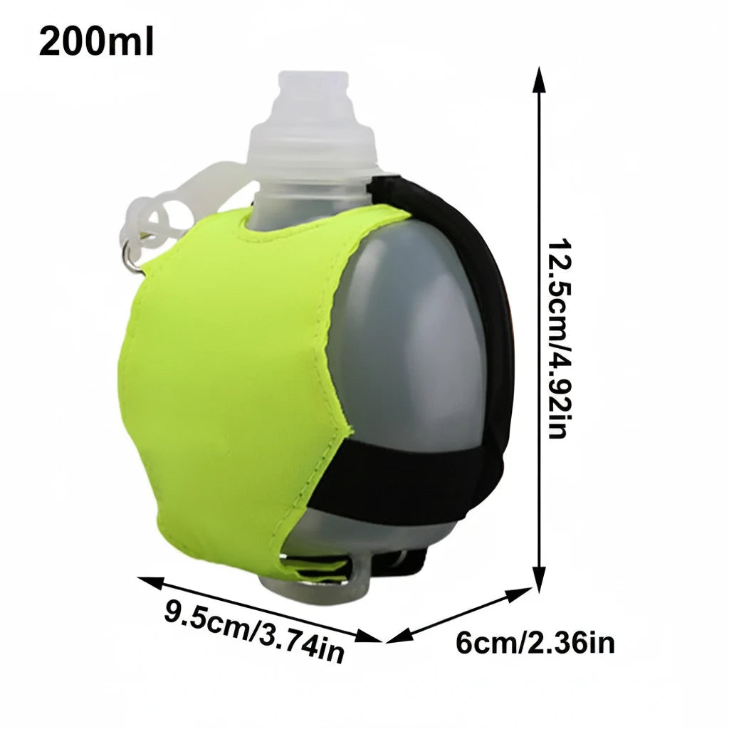 Botella de agua deportiva de silicona para correr, manos libres, plegable, a prueba de fugas