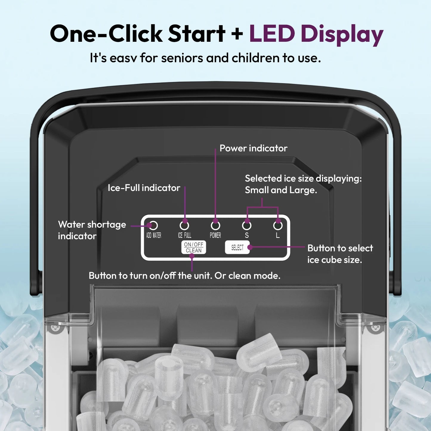 Loefme-máquina de cubos para hacer hielo, limpieza automática pequeña, máquina de hielo en forma de bala, Fabricación rápida de hielo para el hogar, cafetería, Camping