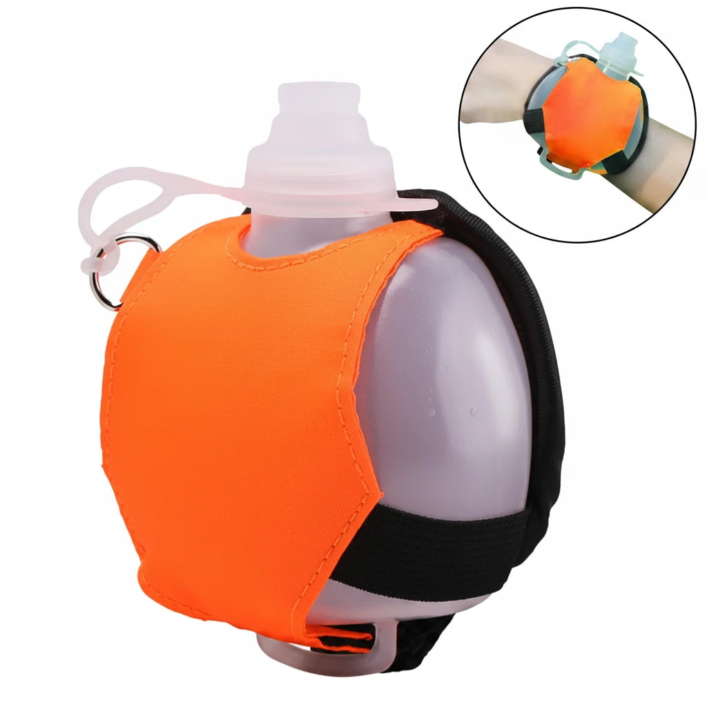 Botella de agua deportiva de silicona para correr, manos libres, plegable, a prueba de fugas