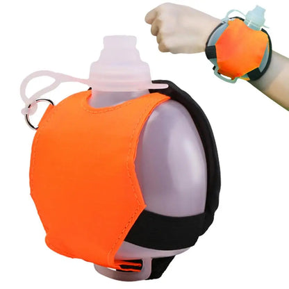 Botella de agua deportiva de silicona para correr, manos libres, plegable, a prueba de fugas