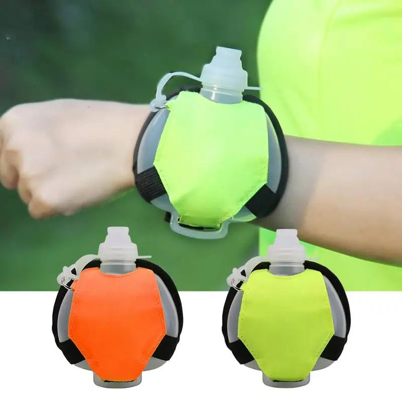 Botella de agua deportiva de silicona para correr, manos libres, plegable, a prueba de fugas