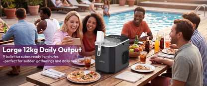 Loefme-máquina de cubos para hacer hielo, limpieza automática pequeña, máquina de hielo en forma de bala, Fabricación rápida de hielo para el hogar, cafetería, Camping